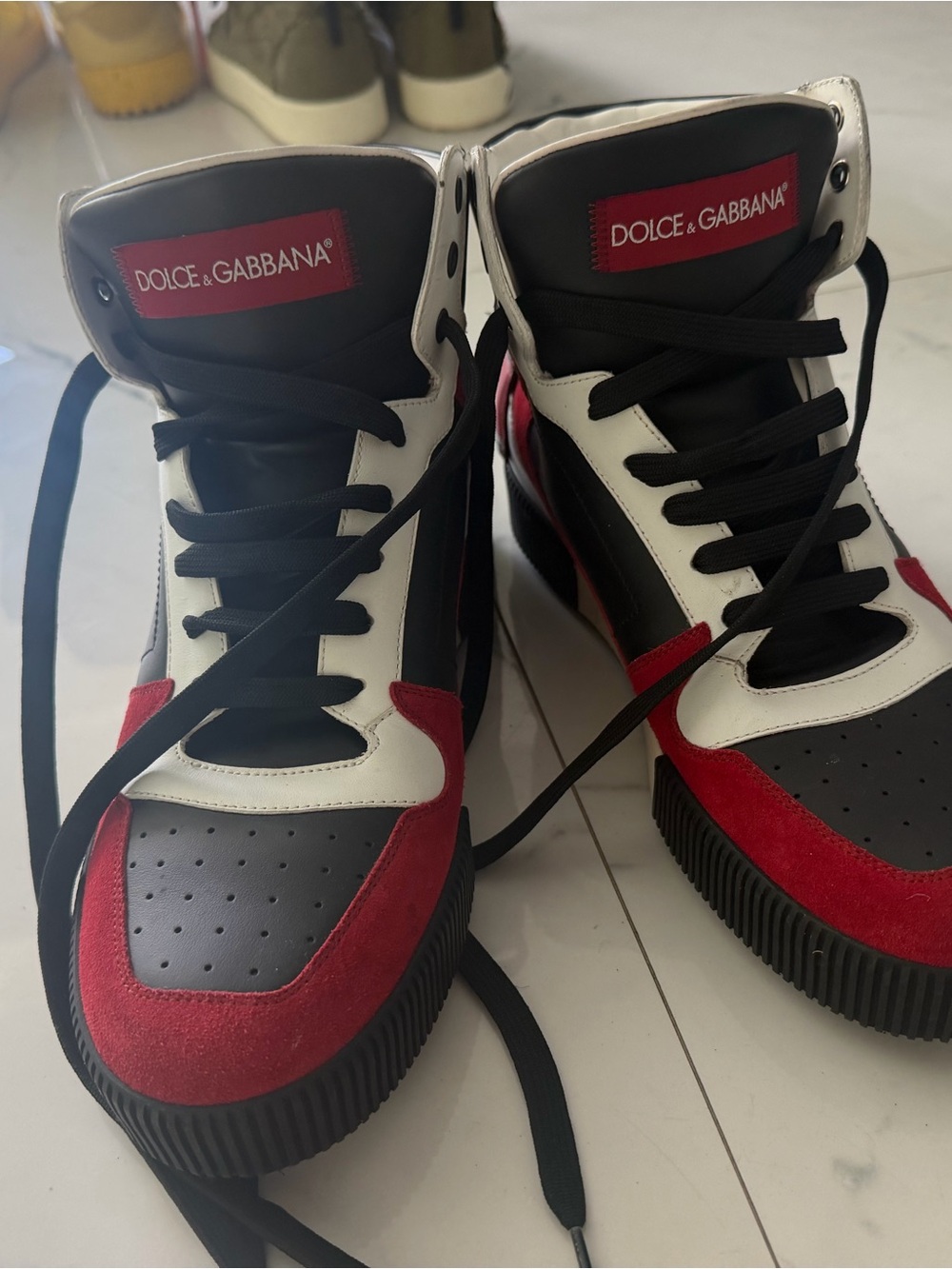 Dolce & Gabbana Men’s High-Top Sneakers — Black / White / Red